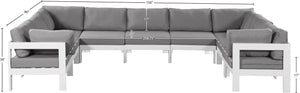 Meridian Furniture Nizuc 9 Piece Modular Outdoor Sectional with Water Resistant Grey Fabric Seating 375Grey-Sec9C