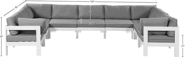 Meridian Furniture Nizuc 9 Piece Modular Outdoor Sectional with Water Resistant Grey Fabric Seating 375Grey-Sec9C