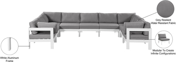 Meridian Furniture Nizuc 9 Piece Modular Outdoor Sectional with Water Resistant Grey Fabric Seating 375Grey-Sec9C
