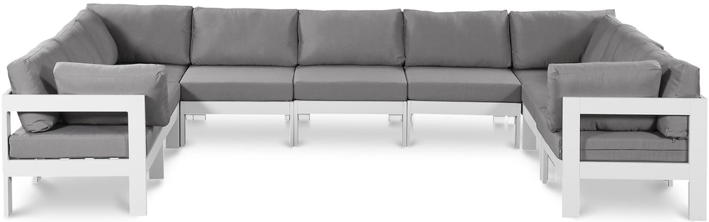 Meridian Furniture Nizuc 9 Piece Modular Outdoor Sectional with Water Resistant Grey Fabric Seating 375Grey-Sec9C
