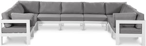 Meridian Furniture Nizuc 9 Piece Modular Outdoor Sectional with Water Resistant Grey Fabric Seating 375Grey-Sec9C