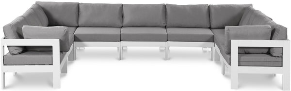 Meridian Furniture Nizuc 9 Piece Modular Outdoor Sectional with Water Resistant Grey Fabric Seating 375Grey-Sec9C