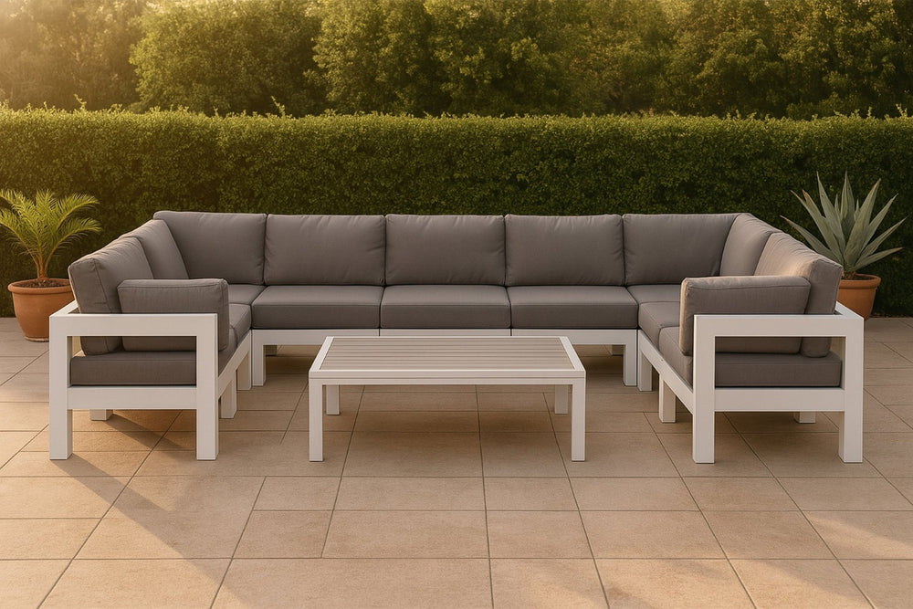 Meridian Furniture Nizuc 9 Piece Modular Outdoor Sectional with Water Resistant Grey Fabric Seating 375Grey-Sec9C