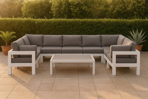 Meridian Furniture Nizuc 9 Piece Modular Outdoor Sectional with Water Resistant Grey Fabric Seating 375Grey-Sec9C