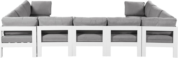 Meridian Furniture Nizuc 9 Piece Modular Outdoor Sectional with Water Resistant Grey Fabric Seating 375Grey-Sec9C
