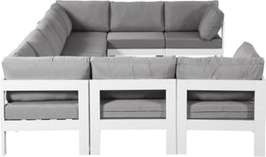 Meridian Furniture Nizuc 9 Piece Modular Outdoor Sectional with Water Resistant Grey Fabric Seating 375Grey-Sec9C