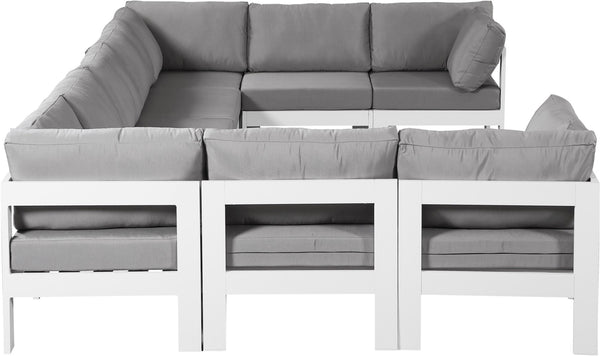 Meridian Furniture Nizuc 9 Piece Modular Outdoor Sectional with Water Resistant Grey Fabric Seating 375Grey-Sec9C