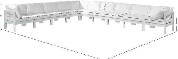 Meridian Furniture Nizuc 10 Piece Outdoor Modular Sectional White Aluminum Frame Water Resistant Fabric 375White-Sec10A