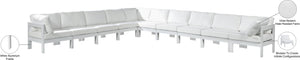 Meridian Furniture Nizuc 10 Piece Outdoor Modular Sectional White Aluminum Frame Water Resistant Fabric 375White-Sec10A