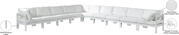 Meridian Furniture Nizuc 10 Piece Outdoor Modular Sectional White Aluminum Frame Water Resistant Fabric 375White-Sec10A