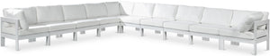 Meridian Furniture Nizuc 10 Piece Outdoor Modular Sectional White Aluminum Frame Water Resistant Fabric 375White-Sec10A