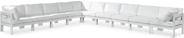 Meridian Furniture Nizuc 10 Piece Outdoor Modular Sectional White Aluminum Frame Water Resistant Fabric 375White-Sec10A