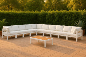 Meridian Furniture Nizuc 10 Piece Outdoor Modular Sectional White Aluminum Frame Water Resistant Fabric 375White-Sec10A