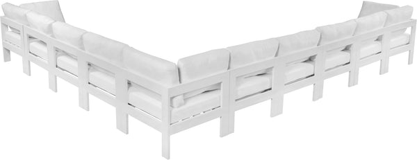 Meridian Furniture Nizuc 10 Piece Outdoor Modular Sectional White Aluminum Frame Water Resistant Fabric 375White-Sec10A