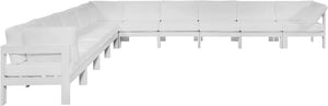Meridian Furniture Nizuc 10 Piece Outdoor Modular Sectional White Aluminum Frame Water Resistant Fabric 375White-Sec10A