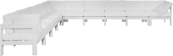 Meridian Furniture Nizuc 10 Piece Outdoor Modular Sectional White Aluminum Frame Water Resistant Fabric 375White-Sec10A
