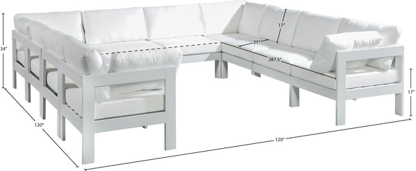Meridian Furniture Nizuc 10 Piece Modular Outdoor Sectional with Aluminum Frame and Water Resistant Fabric 375White-Sec10B