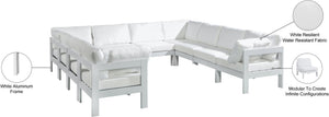 Meridian Furniture Nizuc 10 Piece Modular Outdoor Sectional with Aluminum Frame and Water Resistant Fabric 375White-Sec10B