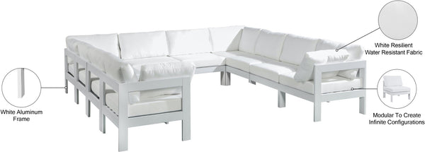 Meridian Furniture Nizuc 10 Piece Modular Outdoor Sectional with Aluminum Frame and Water Resistant Fabric 375White-Sec10B