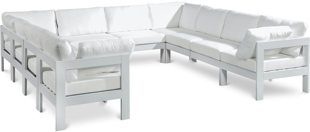 Meridian Furniture Nizuc 10 Piece Modular Outdoor Sectional with Aluminum Frame and Water Resistant Fabric 375White-Sec10B