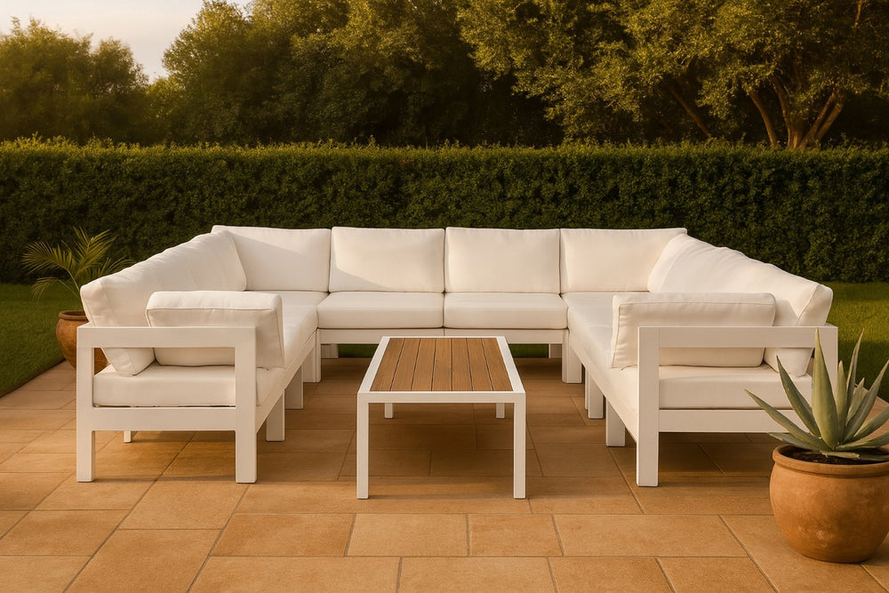 Meridian Furniture Nizuc 10 Piece Modular Outdoor Sectional with Aluminum Frame and Water Resistant Fabric 375White-Sec10B