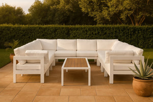 Meridian Furniture Nizuc 10 Piece Modular Outdoor Sectional with Aluminum Frame and Water Resistant Fabric 375White-Sec10B