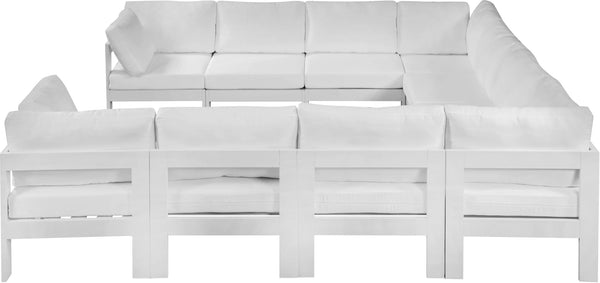 Meridian Furniture Nizuc 10 Piece Modular Outdoor Sectional with Aluminum Frame and Water Resistant Fabric 375White-Sec10B