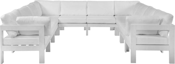 Meridian Furniture Nizuc 10 Piece Modular Outdoor Sectional with Aluminum Frame and Water Resistant Fabric 375White-Sec10B