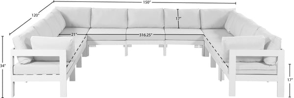 Meridian Furniture Nizuc 11 Piece Outdoor Modular Sectional Resort Style White Aluminum Patio Seating 375White-Sec11A
