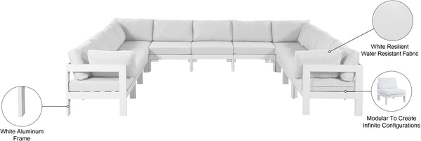 Meridian Furniture Nizuc 11 Piece Outdoor Modular Sectional Resort Style White Aluminum Patio Seating 375White-Sec11A
