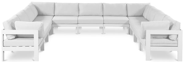 Meridian Furniture Nizuc 11 Piece Outdoor Modular Sectional Resort Style White Aluminum Patio Seating 375White-Sec11A