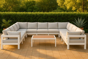 Meridian Furniture Nizuc 11 Piece Outdoor Modular Sectional Resort Style White Aluminum Patio Seating 375White-Sec11A