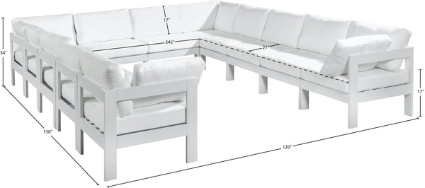 Meridian Furniture Nizuc 12 Piece Outdoor Modular Sectional with Aluminum Frame Resort Patio Seating 375White-Sec12A