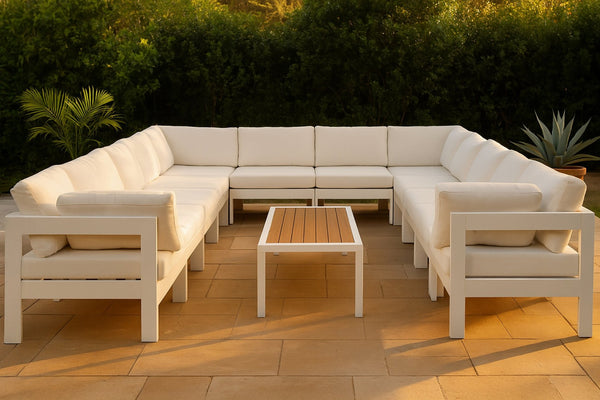 Meridian Furniture Nizuc 12 Piece Outdoor Modular Sectional with Aluminum Frame Resort Patio Seating 375White-Sec12A