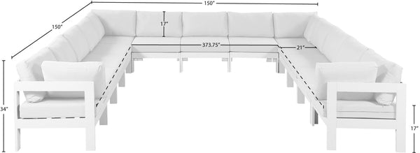 Meridian Furniture Nizuc 13 Piece Modular Outdoor Sectional Aluminum Frame Water Resistant Patio Seating 375White-Sec13A