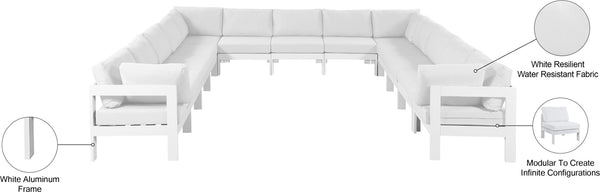 Meridian Furniture Nizuc 13 Piece Modular Outdoor Sectional Aluminum Frame Water Resistant Patio Seating 375White-Sec13A