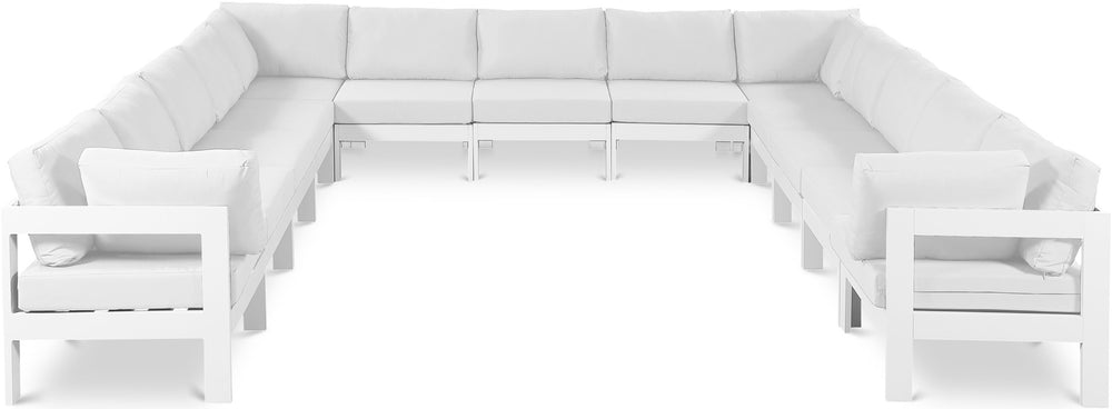 Meridian Furniture Nizuc 13 Piece Modular Outdoor Sectional Aluminum Frame Water Resistant Patio Seating 375White-Sec13A
