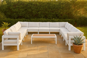 Meridian Furniture Nizuc 13 Piece Modular Outdoor Sectional Aluminum Frame Water Resistant Patio Seating 375White-Sec13A
