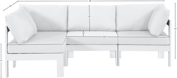 Meridian Furniture Nizuc 4 Piece Modular Outdoor Sectional with Water Resistant White Fabric Patio Seating 375White-Sec4A