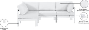 Meridian Furniture Nizuc 4 Piece Modular Outdoor Sectional with Water Resistant White Fabric Patio Seating 375White-Sec4A