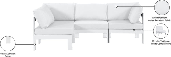 Meridian Furniture Nizuc 4 Piece Modular Outdoor Sectional with Water Resistant White Fabric Patio Seating 375White-Sec4A