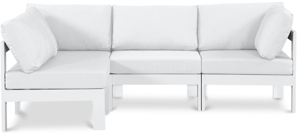 Meridian Furniture Nizuc 4 Piece Modular Outdoor Sectional with Water Resistant White Fabric Patio Seating 375White-Sec4A