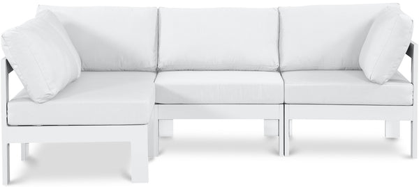 Meridian Furniture Nizuc 4 Piece Modular Outdoor Sectional with Water Resistant White Fabric Patio Seating 375White-Sec4A