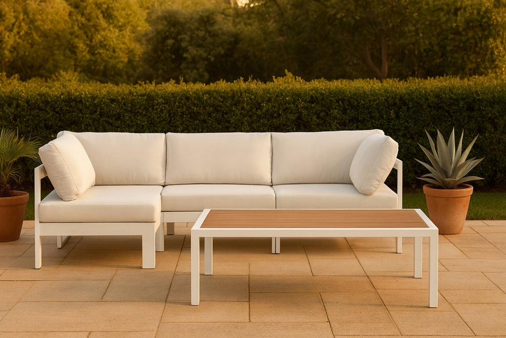 Meridian Furniture Nizuc 4 Piece Modular Outdoor Sectional with Water Resistant White Fabric Patio Seating 375White-Sec4A