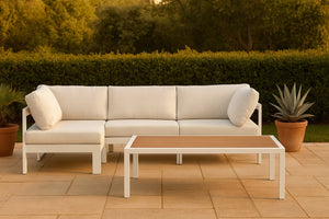 Meridian Furniture Nizuc 4 Piece Modular Outdoor Sectional with Water Resistant White Fabric Patio Seating 375White-Sec4A