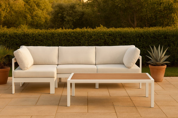 Meridian Furniture Nizuc 4 Piece Modular Outdoor Sectional with Water Resistant White Fabric Patio Seating 375White-Sec4A