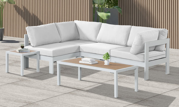 Meridian Furniture Nizuc 4 Piece Modular Outdoor Sectional with Water Resistant White Fabric Patio Seating 375White-Sec4A