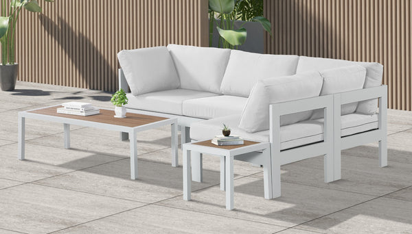 Meridian Furniture Nizuc 4 Piece Modular Outdoor Sectional with Water Resistant White Fabric Patio Seating 375White-Sec4A