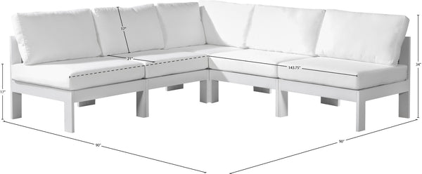 Meridian Furniture Nizuc Five Piece Modular Outdoor Sectional with Aluminum Frame and All Weather Fabric 375White-Sec5A