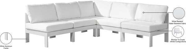 Meridian Furniture Nizuc Five Piece Modular Outdoor Sectional with Aluminum Frame and All Weather Fabric 375White-Sec5A